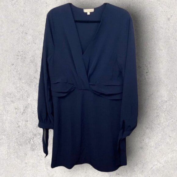 NEW Navy Blue Faux Wrap Long Sleeve Mini Dress Nordstrom Size Small &. Layered S - Picture 2 of 9